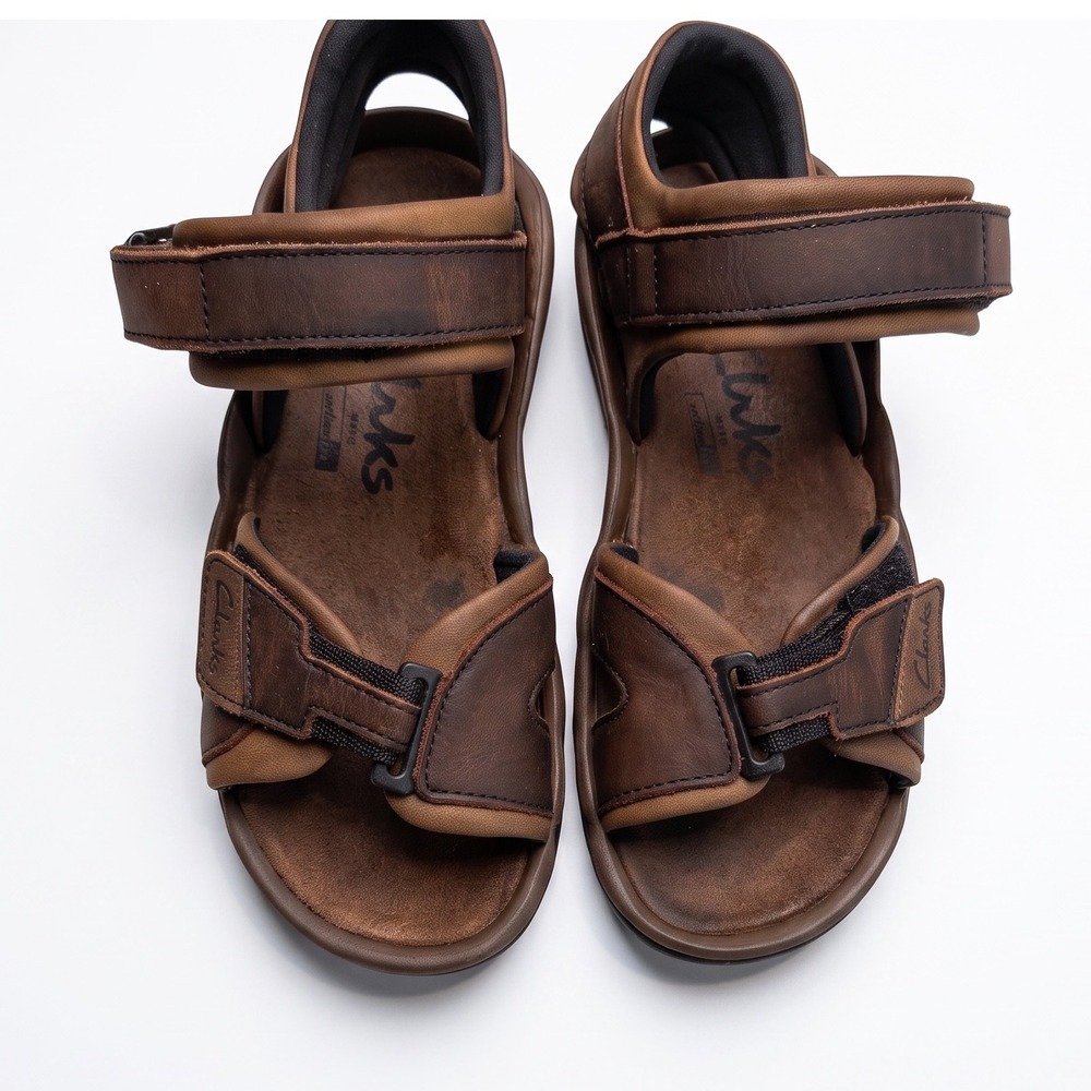 Clarks Air Trek Mens 8 Brown Leather Fisherman Sport Sandals Hiking Buckle Strap